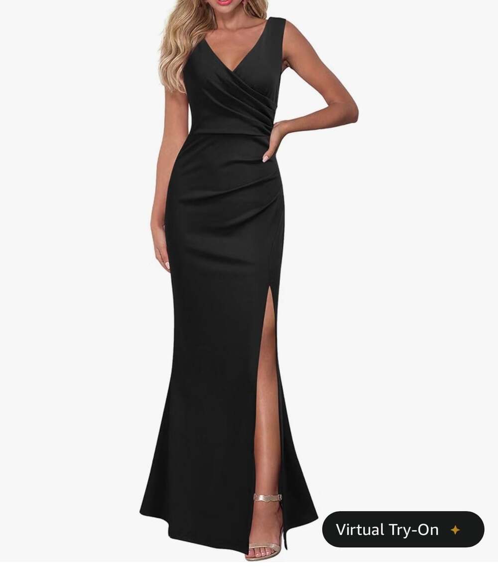 WOOSEA Women's Deep V-Neck Sleeveless Ruched Wrap Maxi Dress Black Size L